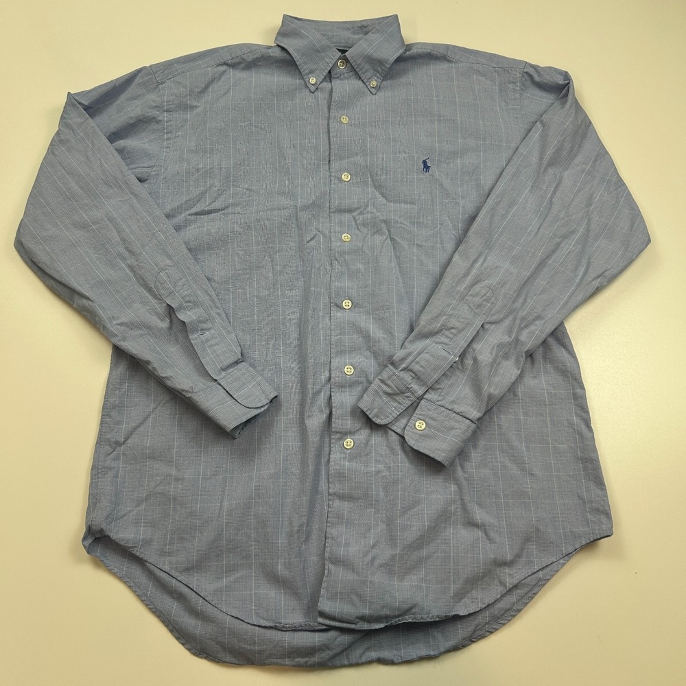 Ralph Lauren Marlowe Mens Medium Blue Plaid Button Down Shirt Two-Ply Cotton